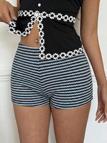 Siren Gaze Pantalones cortos elásticos de cintura con rayas para mujer, pantalones cortos casuales para la playa, conjunto de pantalones cortos de traje de baño, pantalones cortos de punto, conjunto de dos piezas con pantalones cortos a rayas, pantalones cortos de mujer, conjunto de dos piezas, pantalones cortos de mujer, atuendo de verano de mujer, pantalones cortos de mujer, pantalones cortos casuales de verano - Multicolor - Ver 8