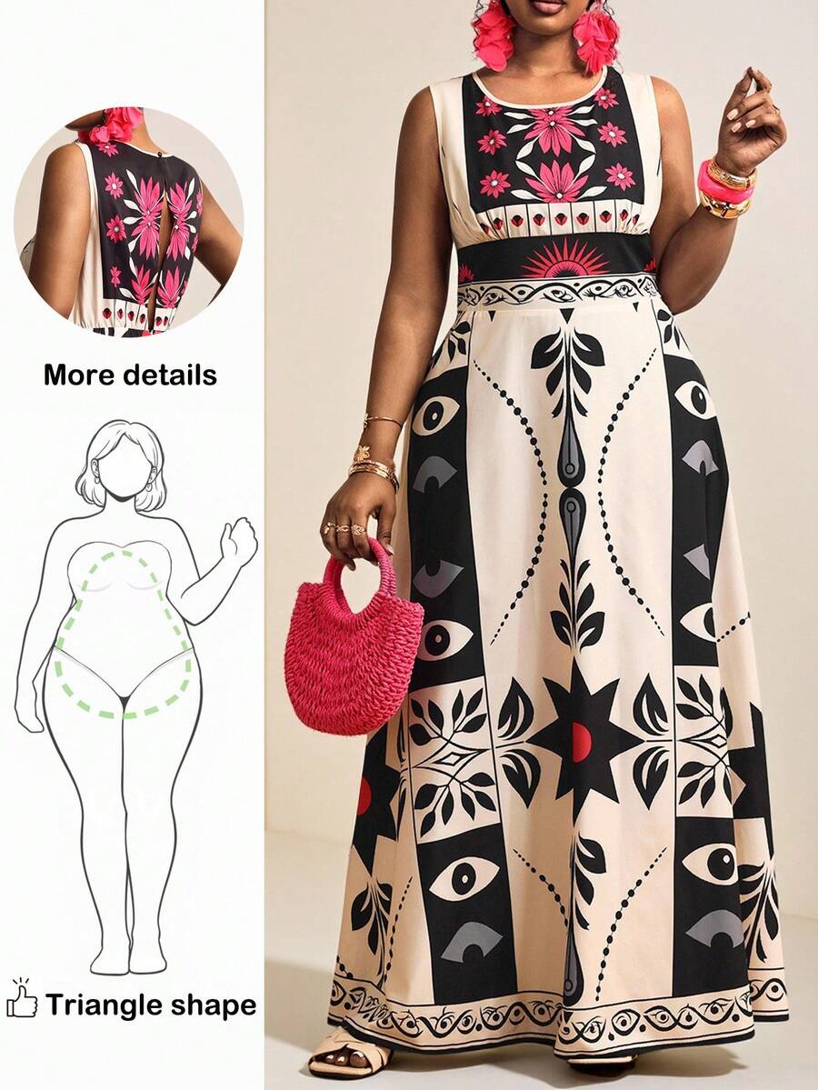 Truni 大码印花无袖休闲连衣裙，适合梨形/三角形身材的女士长款连衣裙，印花长款连衣裙，无袖长款连衣裙，波西米亚风长款连衣裙，印花连衣裙，女士长款连衣裙，女士印花连衣裙，波西米亚风印花长款连衣裙，A字长款连衣裙，女士长款连衣裙，女士印花长款连衣裙，波西米亚风印花连衣裙，女士印花田园风连衣裙，优雅长款连衣裙，女士连衣裙，女士印花长款连衣裙，印花长款连衣裙，波西米亚风长款连衣裙，飘逸连衣裙 - 棕色 - 查看 1