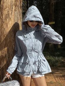 Livesso Blue High Collar Casual Solid Color Outdoor Jacket For Women, Spring/Summer - Blue - View 3