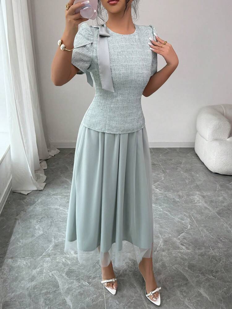Women's Elegant Commuter Patchwork Dress, Summer,Valentine Outfits For Women Sundress