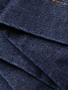 DAZY 女士V领七分灯笼袖牛仔中长连衣裙 - 深色水洗藍 - 查看 7