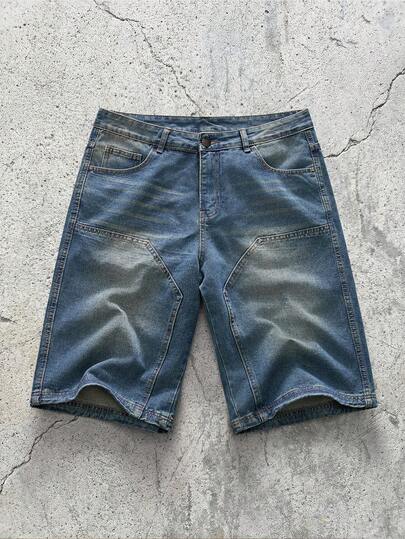 EVRINFINITE 男士休闲宽松百慕大复古牛仔短裤，带口袋，日常穿着