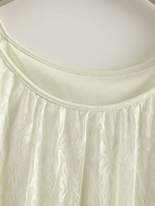 EMERY ROSE Plus Size Women Round Neck Loose Ruffled Hem Lace Blouse  Summer Tops Summer Outfits Summer Clothes  Spring  Spring Outfit Women Spring Clothes Country Style For Women Vacation Outfits Women  Floral Tops Beach Outfits For Women  Beach Vacation Outfits For Women  Seaside Retro Mannequin Window Display - Apricot - View 4