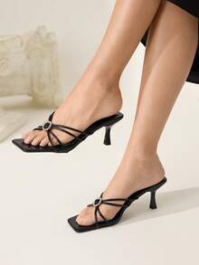 CUCCOO CHICEST Women's Fashionable White Transparent Clear PVC Crystal Heeled Mule Sandals, Square Toe Mid Heel Sandals For Commute, Date, Party, Holiday, Wedding Elegant Shoes Wedding Shoes - Black 7 - View 2