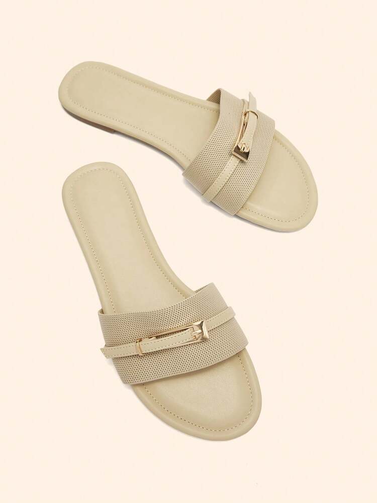 CUCCOO BASICS Zapatos de mujer Nuevos de moda Versátil Melocotón Tejido Suela plana Sandalias planas de mujer de una sola pieza Pantuflas Ligeras No cansadas Sandalias perezosas Sandalias planas de mujer