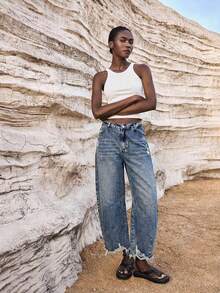 Maija Jeans acampanados de talla grande con lavado y efecto desgastado - Azul lavado medio - Ver 5