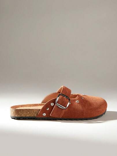 Solecia Women Shoes Spring And Summer New Imitation Suede, Buckle, Rhinestone Nail Decoration, Round Toe Design,Comfortable And Simple Vacation, Women's Flats, Essential For Commuting, Casual Versatile, Dating Travel, Afternoon Tea