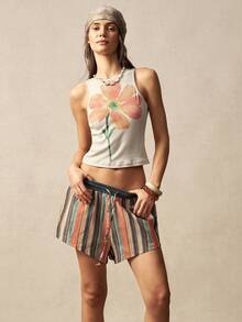 Bohemela 波西米亚风度假休闲纯色针织印花修身女式背心 - 杏色 - 查看 7