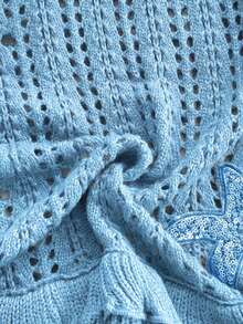 Soleia 女士度假蜜桃海星装饰双层荷叶边吊带针织连衣裙，适合度假、约会、下午茶、海滩、邮轮、城市旅行、婚礼季、音乐节、波西米亚风度假等场合。 - 藍色 - 查看 6