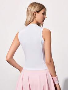 CourtClass Women's Sleeveless Yoga Tennis Tight Fit T-Shirt With Mesh Splice On Side - White - View 2