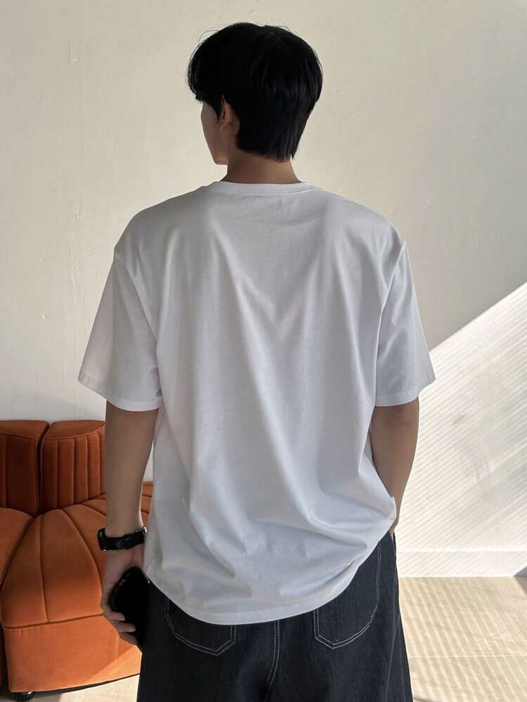 Men's Summer Applique Letter White Crew Neck Short Sleeve T-Shirt