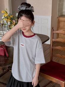 DAZY Camiseta de manga raglán holgada y a rayas para uso diario de niñas preadolescentes, verano - Multicolor - Ver 1