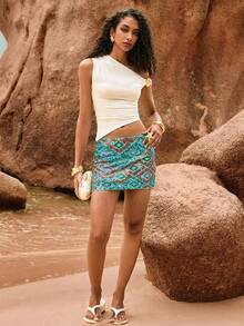 Poéselle 女士度假几何亮片紧身迷你裙 - 綠色 - 查看 5