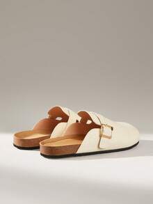 Solecia Sandal Selop Setengah Tertutup Wanita Terbaru, Bahan PU, Sepatu Nyaman, Kasual dan Serbaguna untuk Perjalanan Sehari-hari - Cangkang putih - View 4