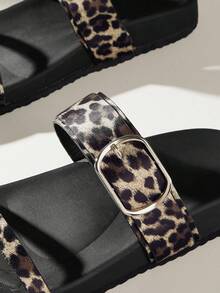 Solecia Sandalias planas de mujer de moda, de punta abierta, con cordones, cómodas, en color marrón, adecuadas para primavera/verano, vacaciones, primavera, Semana Santa y Navidad - Estampado de leopardo marrón claro - Ver 5