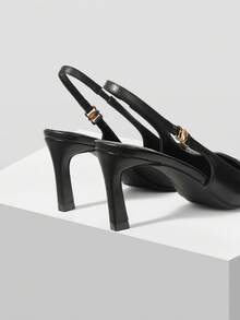 Tacones altos de punta fina y sin talón para uso diario - Negro - Ver 5