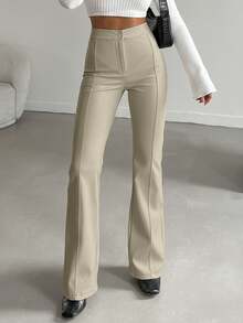 High Waist Seam Front Flare Leg Jeans - White - View 5