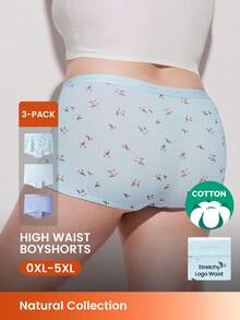 LUVLETTE Plus 3-Pack Cotton High-Waist Boyshorts Women Underwear Panties Set - Multicolor - View 1