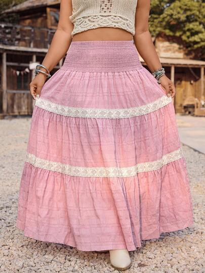 Nubod 大码女式西部乡村风阔腿裤，纹理面料，荷叶边裤脚，音乐节裙