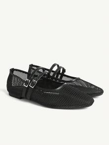 CUCCOO CHICEST Giày sandal đế bằng quai lưới đa năng mùa hè dành cho nữ, phù hợp cho công sở, đám cưới, giày mùa xuân, giày cô dâu. - màu đen - Xem 2