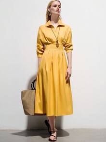 Aveloria Modichic Fashionable Design Sense Elegant Versatile Slimming Waist Solid Color Long Sleeve Dress - Yellow - View 5