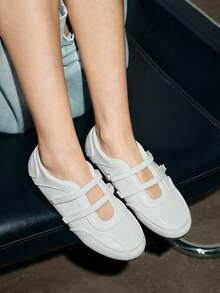 2025春季新款复古红色百搭玛丽珍鞋，女士休闲圆头平底鞋【尺码偏小，请参考尺码表】，芭蕾平底鞋 - 白色 - 查看 6