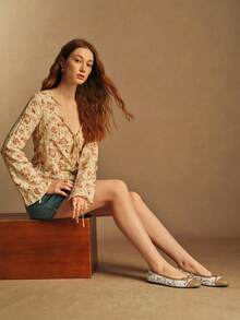 Rosivie 女士通勤休闲度假花卉网眼拼接低跟鞋 - 白咖 - 查看 7