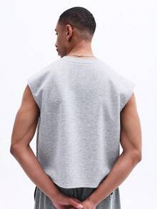 SUMWON 男士无袖圆领背心，饰有品牌标志和横条纹细节，常规版型，夏季休闲装 - 灰色 - 查看 6