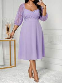 SHEIN Lady Đầm dài tay màu trơn cỡ lớn, tối giản và thời trang, phù hợp cho mùa hè, lễ Phục sinh, lễ tốt nghiệp, dự tiệc cưới, trang phục công sở thường ngày. - Màu tím - Xem 3