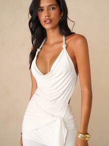 Glamine Bộ jumpsuit nữ gợi cảm cổ khoét sâu hở lưng, kiểu yếm, thích hợp cho mùa hè. - trắng - Xem 1