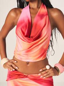 MISSGUIDED Gradient Halter Neck Crop Top And Maxi Skirt Two Piece Co-Ord Set Sunset Ombre Tie Back Sleeveless Summer Outfit - Multicolor - View 4