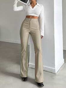 High Waist Seam Front Flare Leg Jeans - White - View 3
