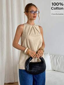 Siren Gaze Modisches Träger-Top mit Bindedetail für Pendlerinnen im Sommer - Aprikosenfarben - Übersicht 6