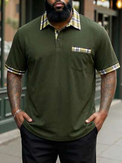 ResortEase Camisa polo de manga corta de parches informales con estampado de cuadros para hombre, de verano