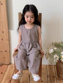 DAZY Infant/Toddler Girls' Round Neck Fresh Korean Style Shirt And Pants 2 Pieces Set - Dusty Pink - View 7