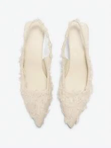 女式 7 厘米高跟露趾凉鞋，黑色罗马尖头小猫高跟鞋，优雅弹力带高跟鞋 - 米色 - 查看 3