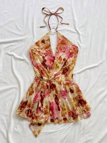 Soleia Women's Sexy Backless Floral Print Mini Dress, Beach Vacation Style - Multicolor - View 5