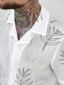 Manfinity CasualCool Men's Vacation Plant Print Short Sleeve Single-Breasted Casual Shirt - Multicolor - View 6