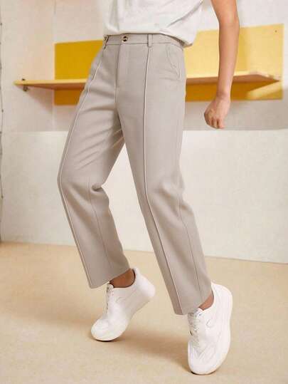 SHEIN Mirajuku Tween Boy Solid Color Pleated Casual Tapered Pants, Suitable For School Or Party Occasions