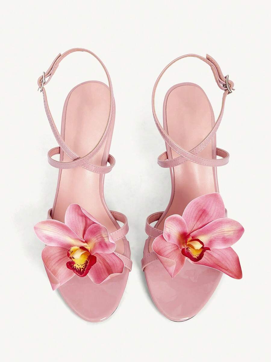CUCCOO CHICEST Giày sandal cao gót nữ thời trang với họa tiết hoa 3D và khóa cài, phù hợp để mang hàng ngày. - Hồng - Xem 1