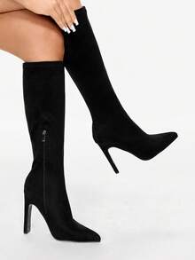 Glitzique Women's Pointed Toe Thermal Lined Zipper High Heel Knee-High Boots, Black, Winter,Sexy,Party - Black - View 1