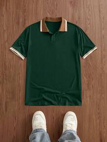 Manfinity Unisex Men's Casual Commuter Striped Short Sleeve Knit Polo Shirt, Summer - Apricot - View 1