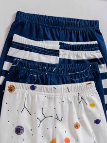 SHEIN Playful Pals Bộ 16 món/Bộ đồ liền thân tay ngắn in họa tiết sọc và không gian dễ thương cho bé trai sơ sinh, quần, mũ, găng tay, trang phục xuân hè - Màu xanh hải quân - Xem 4