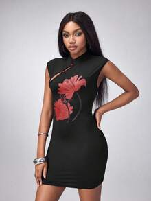 plantica Casual Sexy Urban Modern Minimalist Y2K Subculture Fashion Lady Cheongsam Print Dress, Suitable For Music Festival, Daily, Vacation, Date, Party, New Year, Valentine's Day, Spring/Summer - Multicolor - View 4