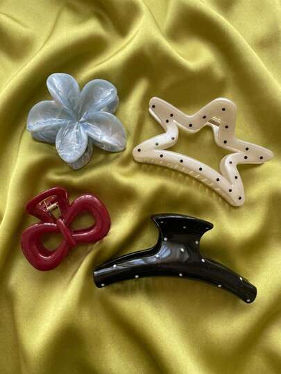 Joivida 4 piezas Pinzas para el cabello con diseño de lunares y flor de frangipani, accesorios de cabello elegantes y minimalistas, de lujo, antideslizantes, de agarre fuerte y ligeros, perfectos para peinados semi-recogidos, estilos en la parte posterior de la cabeza, uso diario, oficina, citas, fiestas, regalos para mujeres y niñas