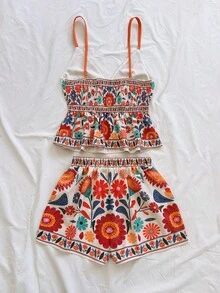 Soleia Set da 2 pezzi con canotta a stampa floreale e pantaloncini, outfit casual da vacanza per donna - Multicolore - Visualizzare 2
