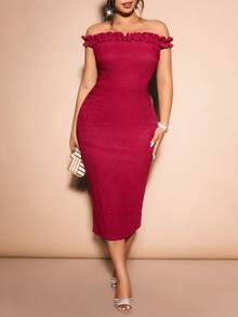 Cravure Plus Size Elegant 3D Floral Dress, Chiffon Sleeves, Burgundy, Suitable For Valentine's Day, New Year Holiday - Burgundy - View 7