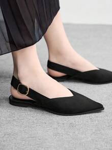 CUCCOO BIZCHIC Zapatos elegantes de mujer con diseño de hebilla y punta afilada - Negro - Ver 5