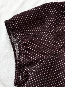 Sunspun 大码女式波点荷叶边下摆休闲百搭日常上衣，深棕色 - 彩色 - 查看 4