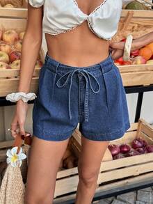 Selianne 女士夏季休闲牛仔短裤 - 藍色 - 查看 1